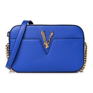 VERSACE Virtus blue barocco V leather crossbody camera bag authentic NWT